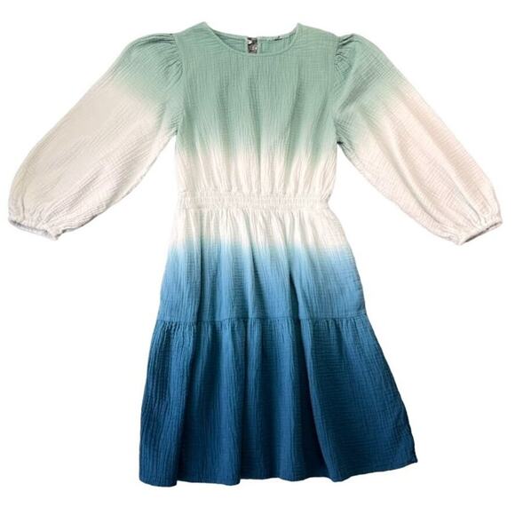 Universal Thread Dress Size XS Blue Balloon Sleeve Tiered Gauzy Ombre Dip Dye - Picture 3 of 10
